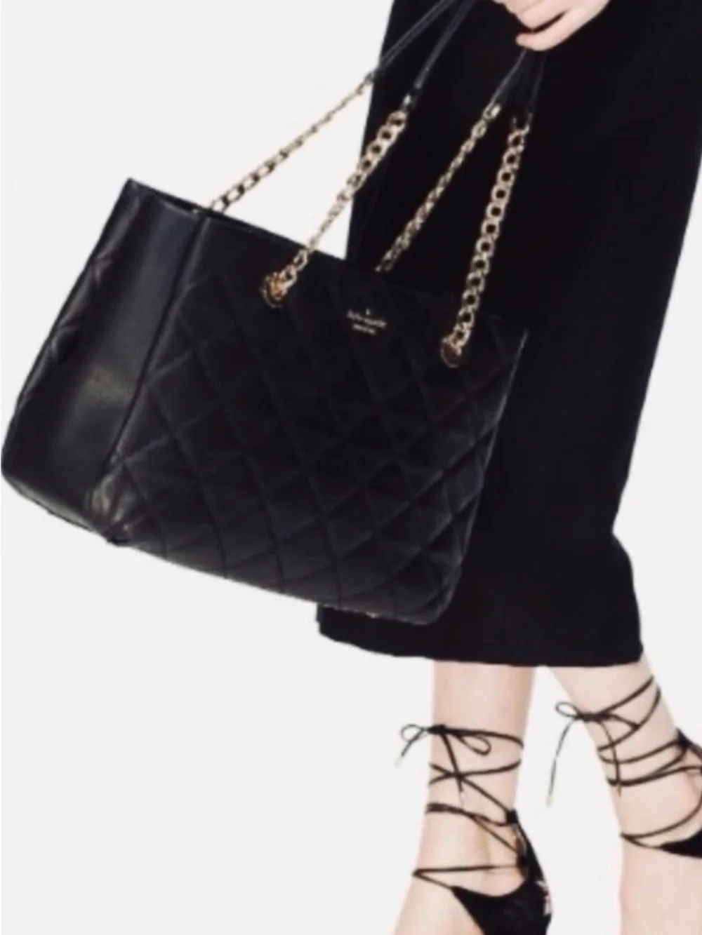 NWT kate spade Natalia Black Quilted Leather  Handbag with Chain-Accent Straps